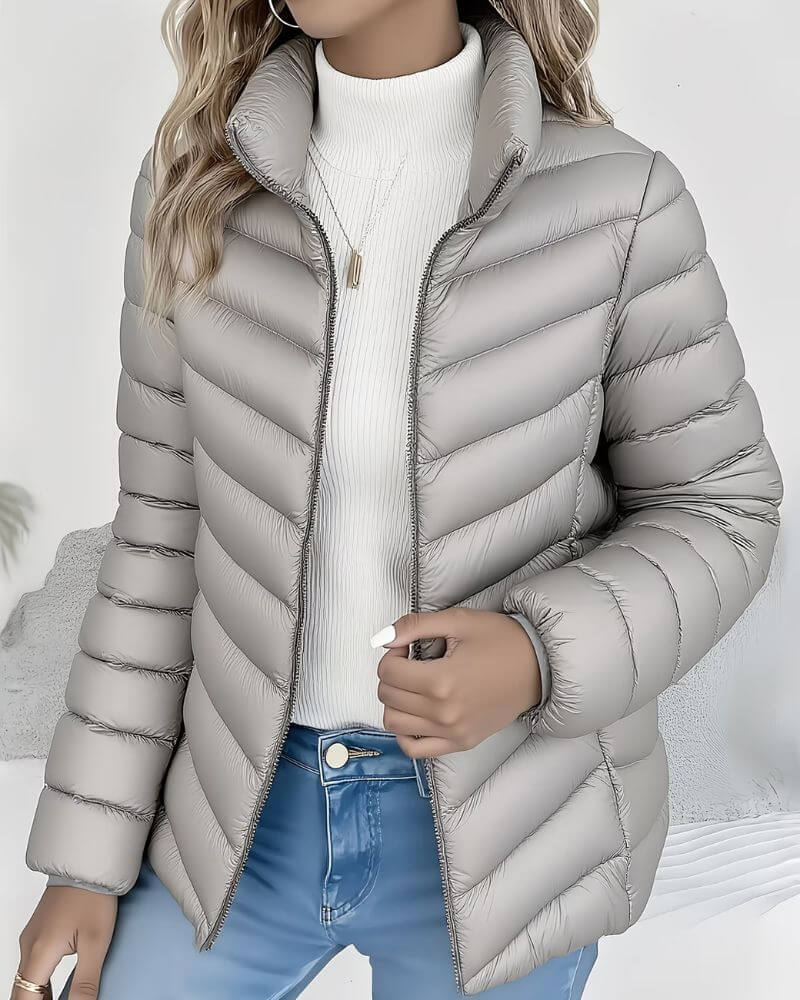 Marigold | Women's Puffer Jacket - Quilted Fitted Stand Collar