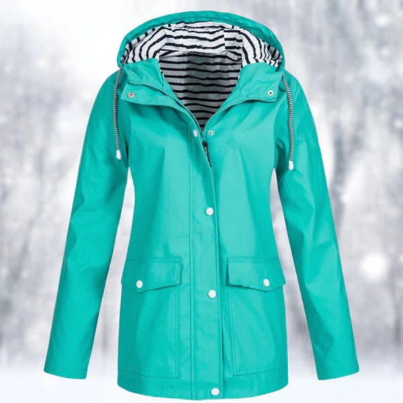 Mira | Women's Parka Rain Jacket - Hooded Zip Snap Waterproof