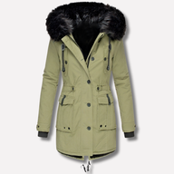 Misty | Women's Faux Fur Trim Hooded Parka Jacket - Button Zip Flap Pockets