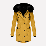 Misty | Women's Faux Fur Trim Hooded Parka Jacket - Button Zip Flap Pockets