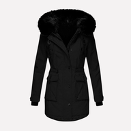 Misty | Women's Faux Fur Trim Hooded Parka Jacket - Button Zip Flap Pockets