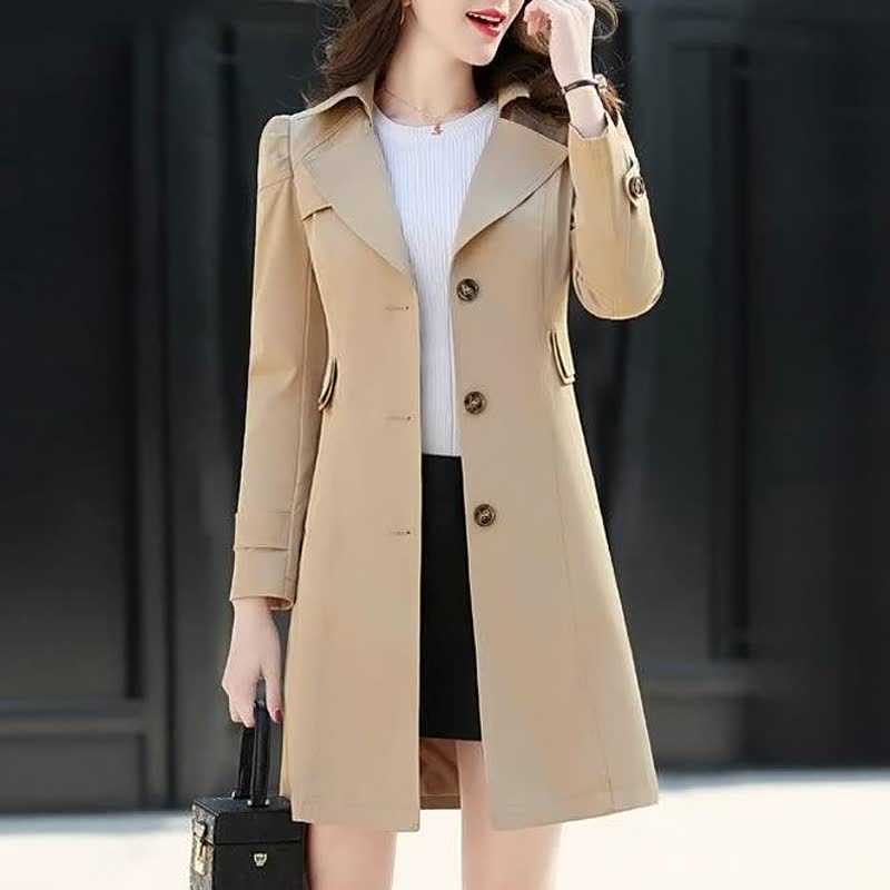 Natalie | Elegant Long Trench Coat with Notched Lapel and Belt