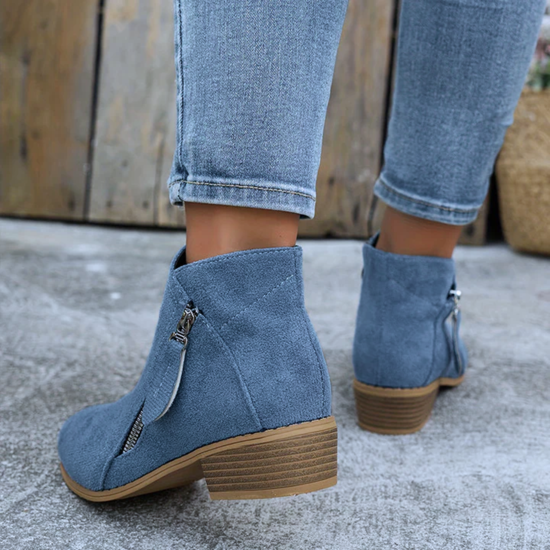 Nell | Women's Suede Ankle Boots - Pointed Toe Zip Heel