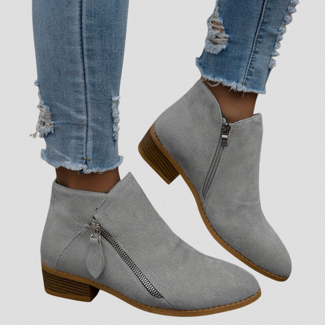 Nell | Women's Suede Ankle Boots - Pointed Toe Zip Heel