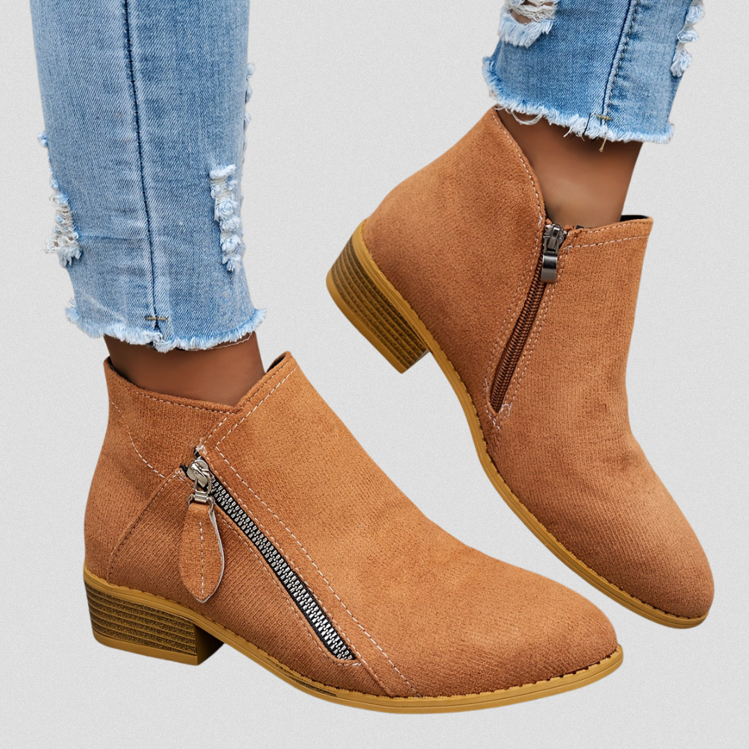 Nell | Women's Suede Ankle Boots - Pointed Toe Zip Heel
