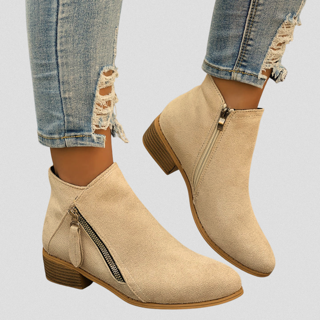 Nell | Women's Suede Ankle Boots - Pointed Toe Zip Heel