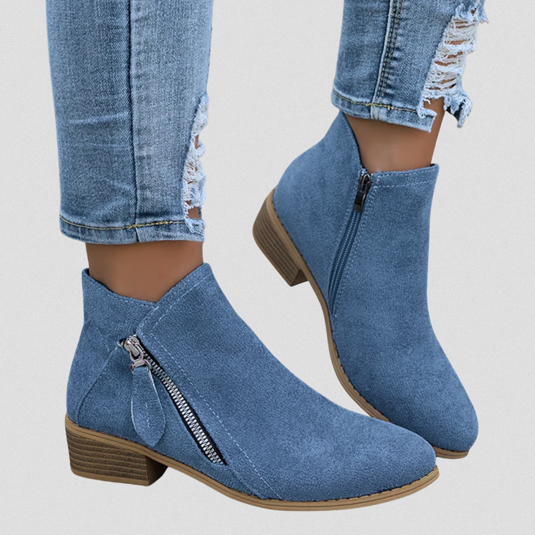 Nell | Women's Suede Ankle Boots - Pointed Toe Zip Heel