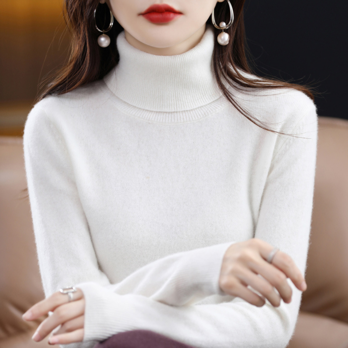 Nella | Slim Cashmere Turtleneck Sweater with Ribbed Cuffs