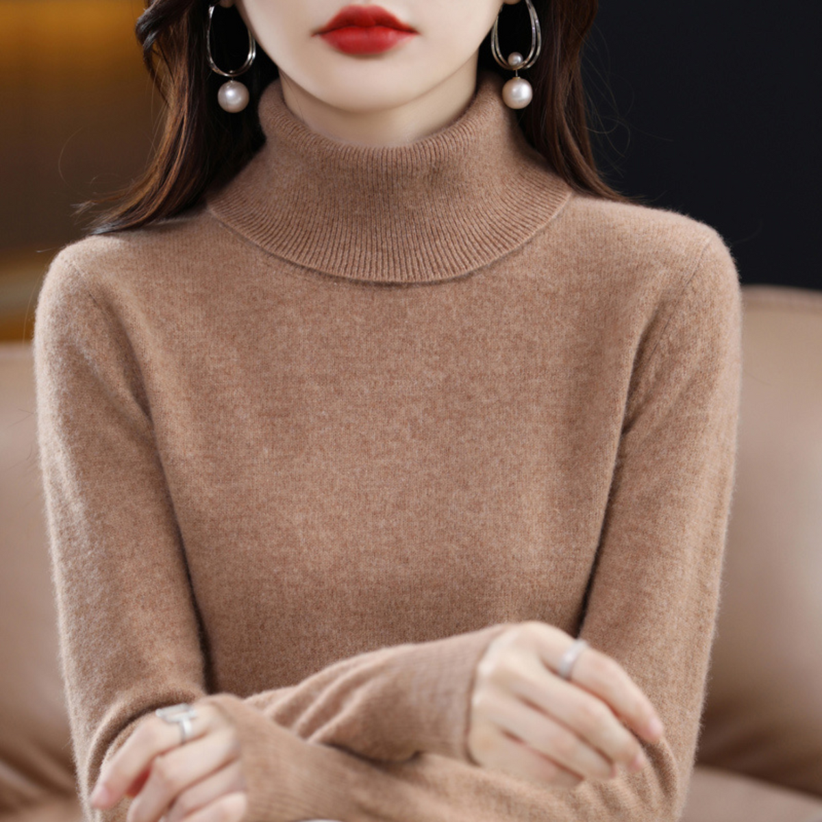 Nella | Slim Cashmere Turtleneck Sweater with Ribbed Cuffs
