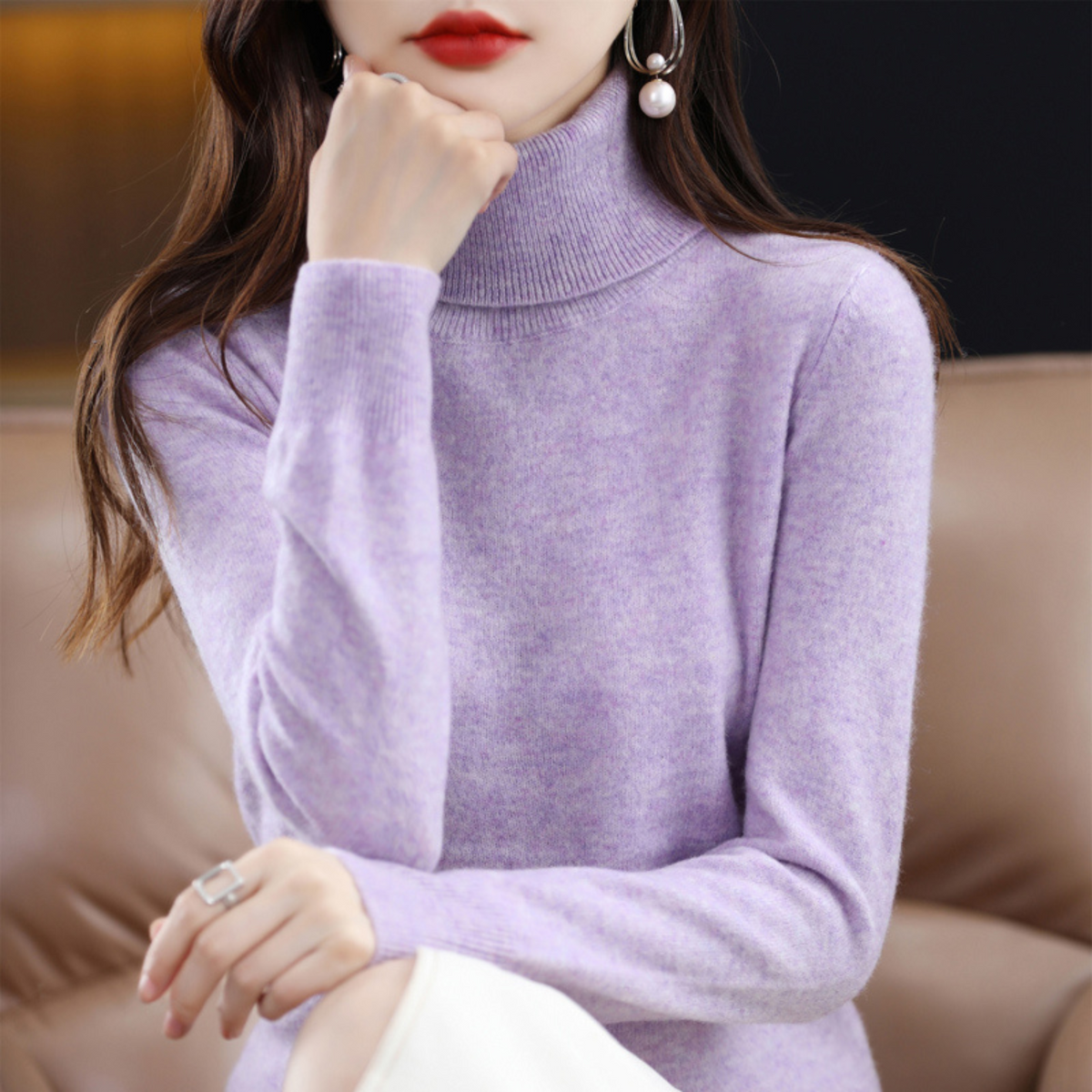 Nella | Slim Cashmere Turtleneck Sweater with Ribbed Cuffs