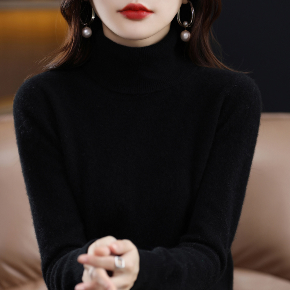 Nella | Slim Cashmere Turtleneck Sweater with Ribbed Cuffs