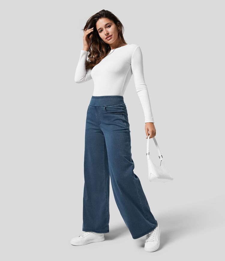 Nora | Comfortable High Waisted Wide Leg Jeans with Pull-On Waistband