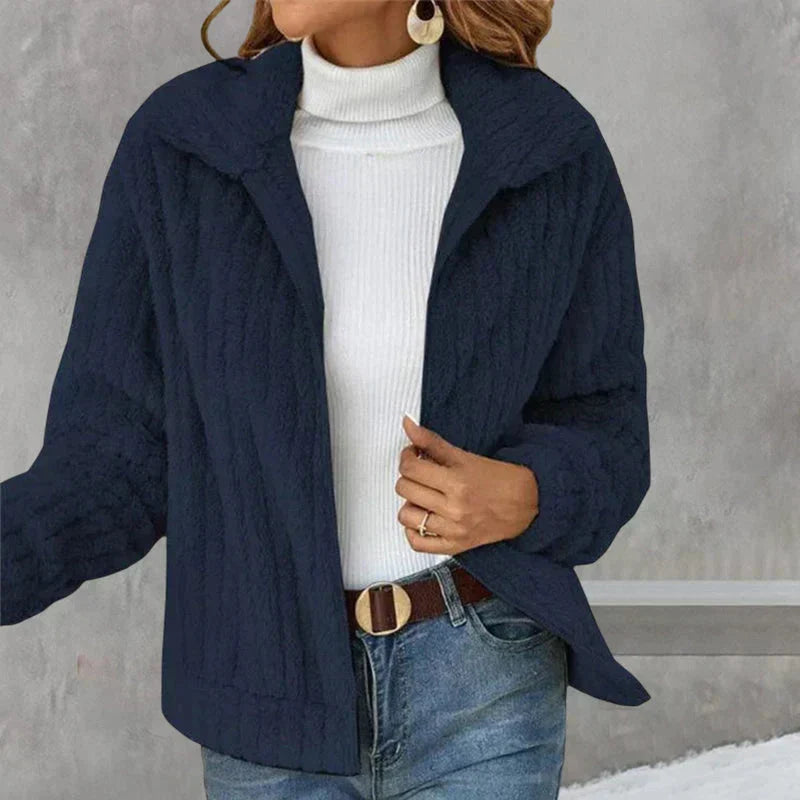 Nyla | Women's Relaxed Ribbed Fleece Jacket - Notch Collar Zip