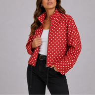 Pella | Women's Cropped Polka Dot Bomber Jacket with Zip Front