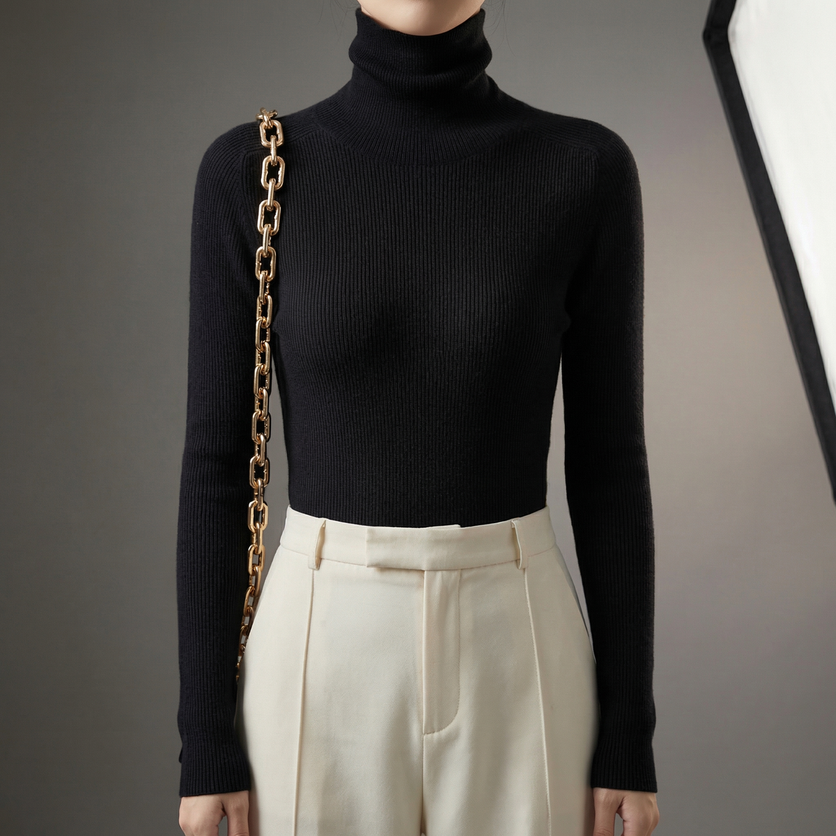 Perrin | Slim Ribbed Cashmere Turtleneck Sweater with Cuffs
