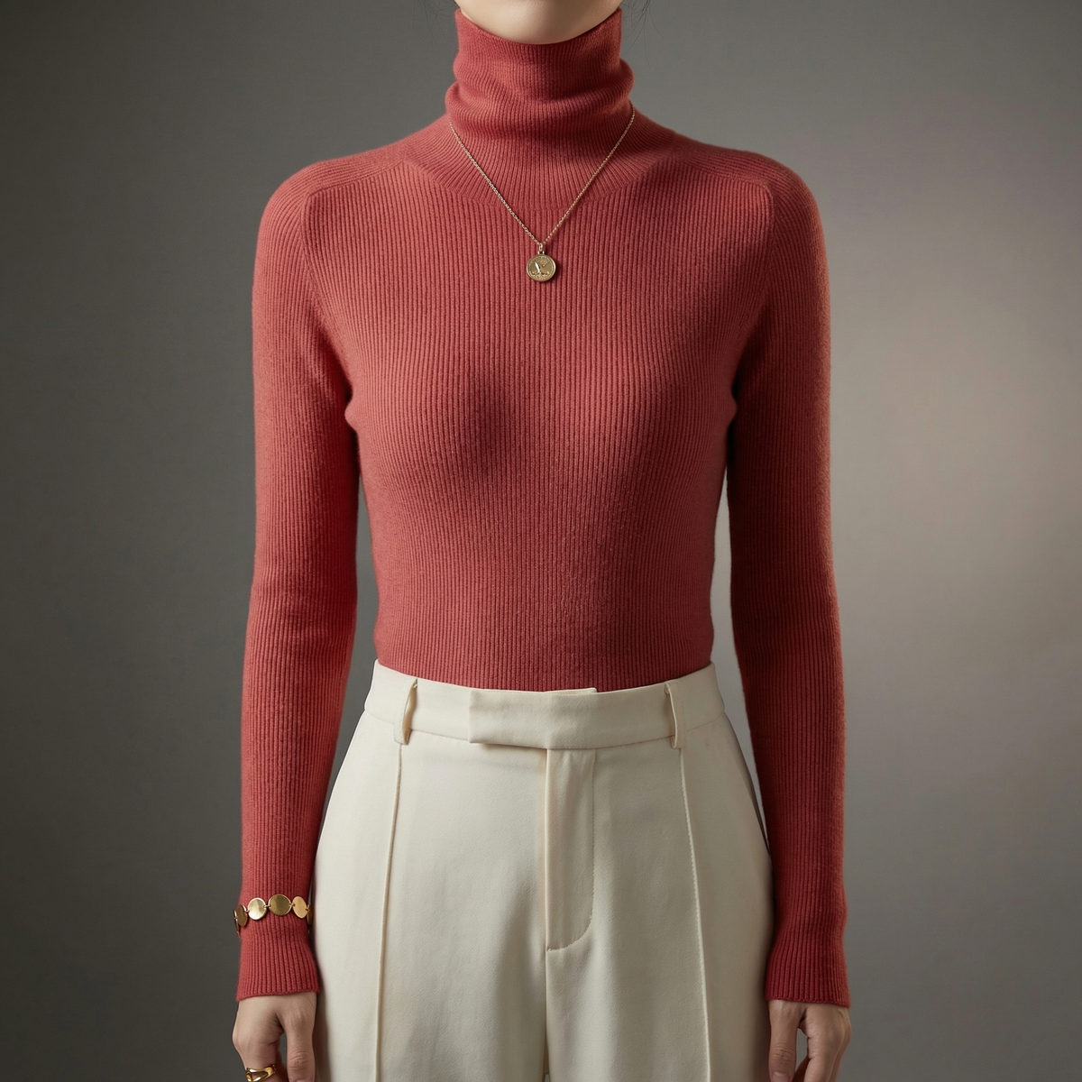 Perrin | Slim Ribbed Cashmere Turtleneck Sweater with Cuffs