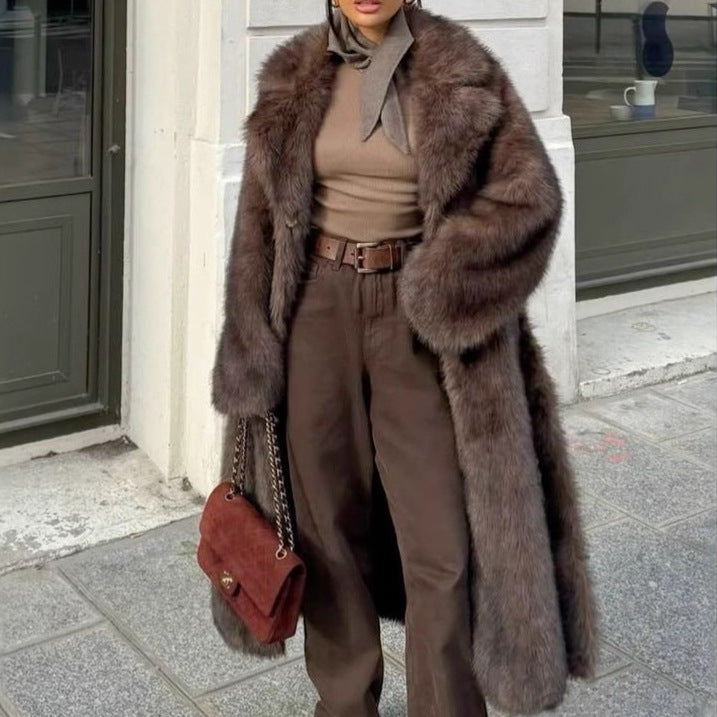 Persia | Women's Oversized Longline Faux Fur Coat - Shawl Collar