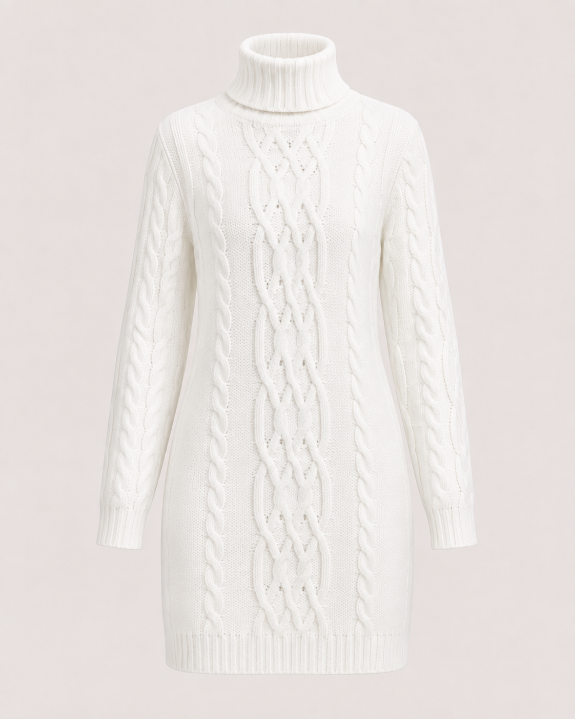 Noa | Women's Cable Knit Sweater Dress - Turtleneck Long Sleeve