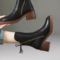 Priscilla | Effortless Leather Heeled Ankle Boots with Chunky Heel