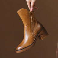 Priscilla | Effortless Leather Heeled Ankle Boots with Chunky Heel