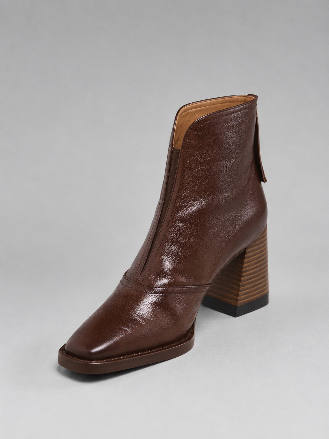 Romy | Women's Leather Heeled Ankle Boots - Square Toe Zip
