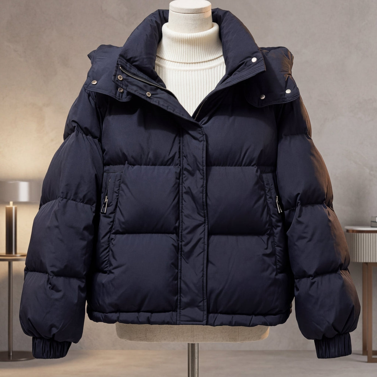 Rosa | Women's Cropped Quilted Jacket - Stand Collar Zip Front