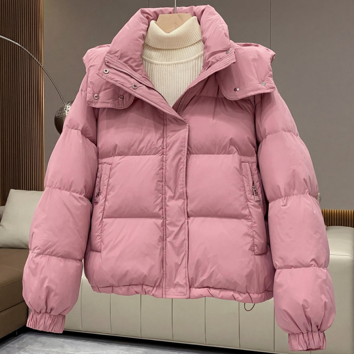 Rosa | Women's Cropped Quilted Jacket - Stand Collar Zip Front
