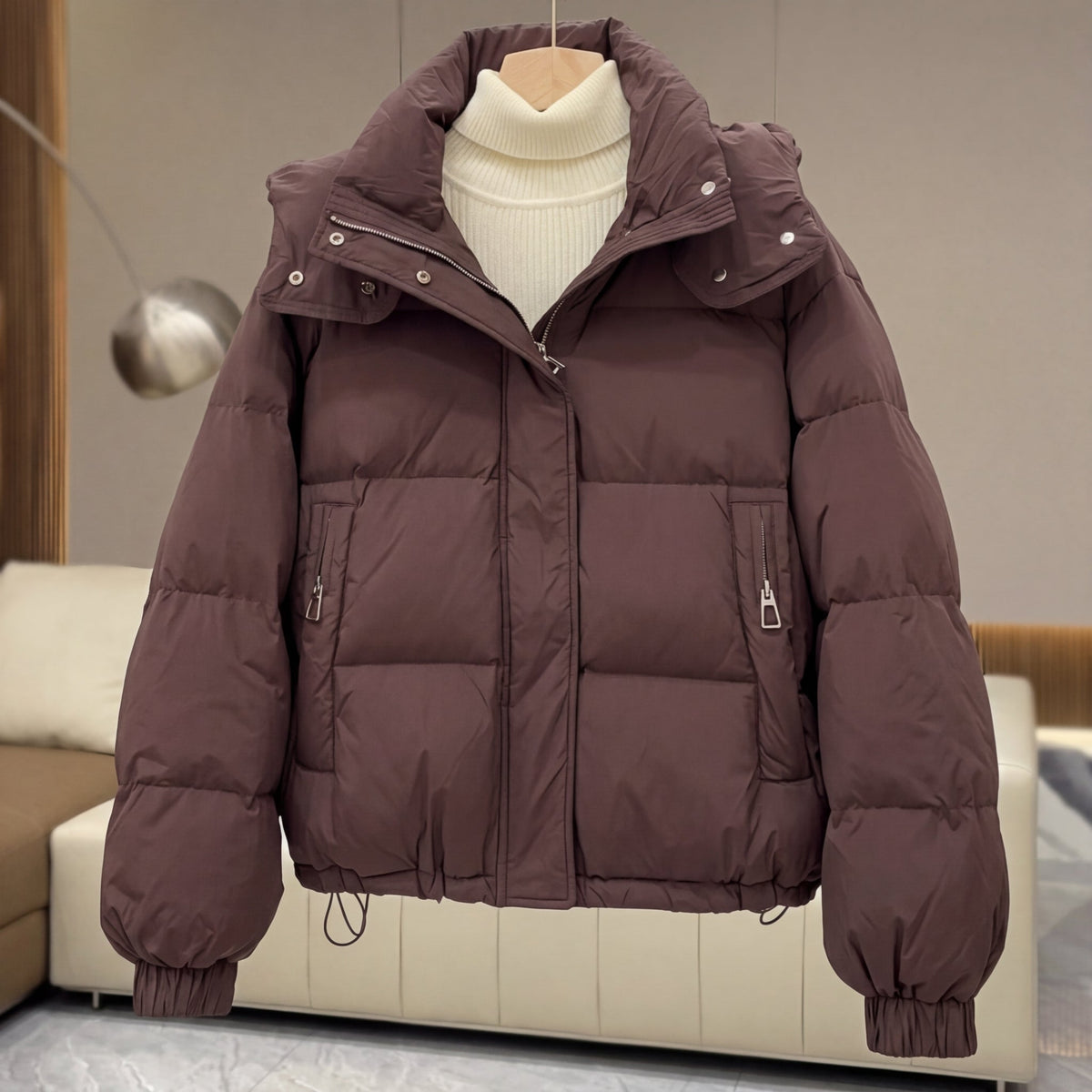 Rosa | Women's Cropped Quilted Jacket - Stand Collar Zip Front