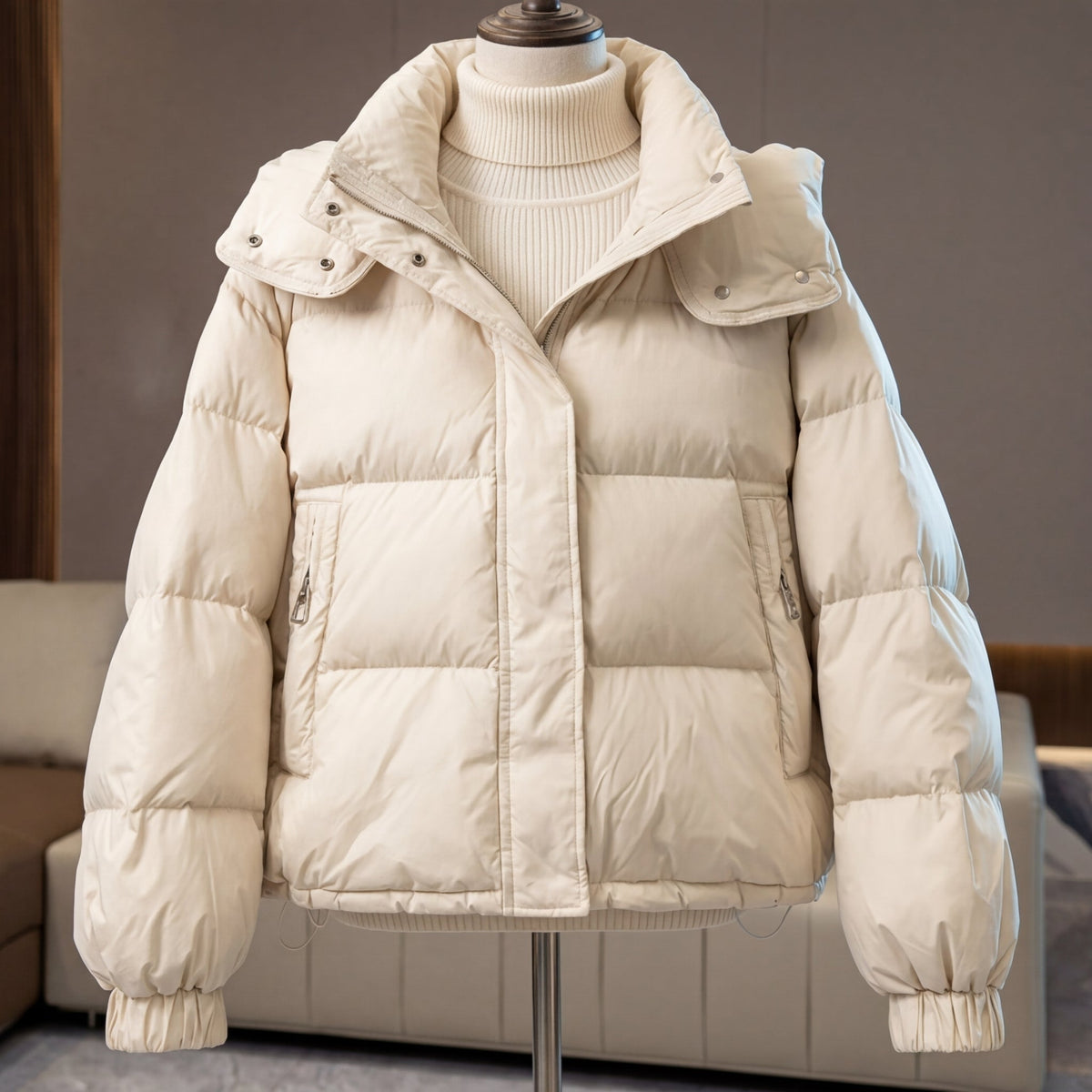 Rosa | Women's Cropped Quilted Jacket - Stand Collar Zip Front