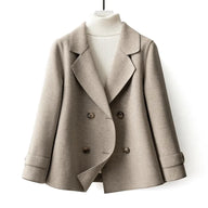 Rhea | Women's Cropped Wool Peacoat - Notch Lapel Lined Double Breasted Coat