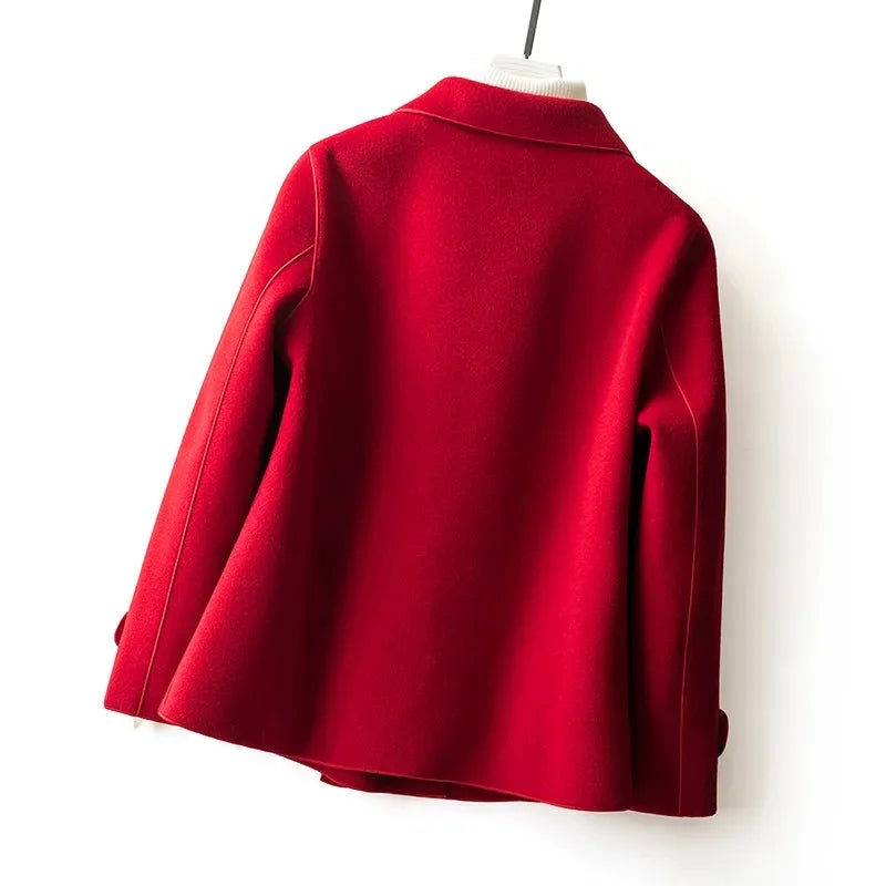 Rhea | Women's Cropped Wool Peacoat - Notch Lapel Lined Double Breasted Coat