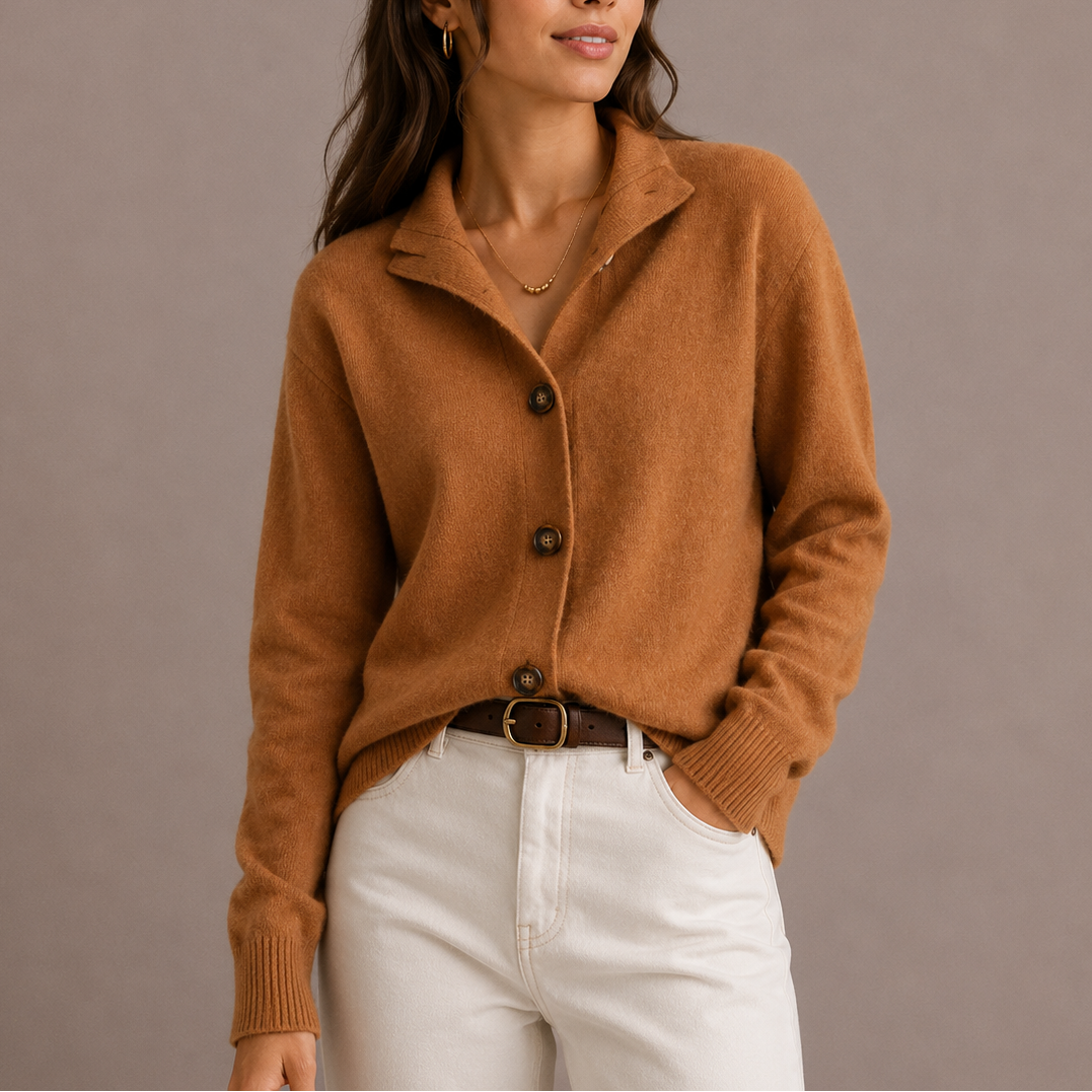 Sera | Women's Knit Cardigan Sweater - Collar Button Front