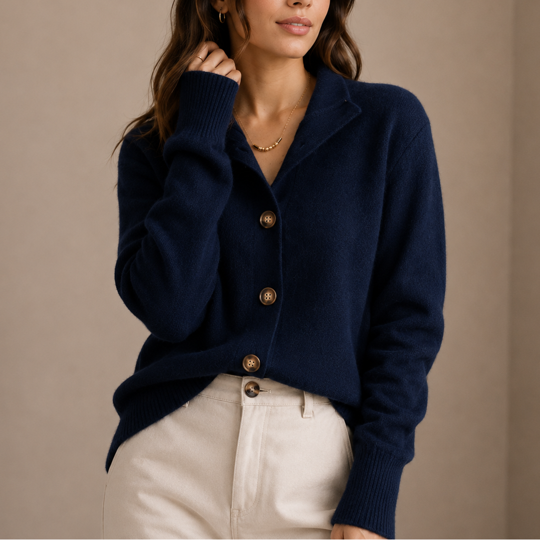 Sera | Women's Knit Cardigan Sweater - Collar Button Front