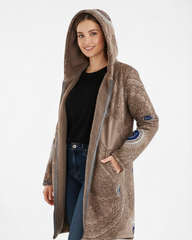 Shelby | Women's Sherpa Lined Hooded Parka Jacket - Geometric Print Full Zip