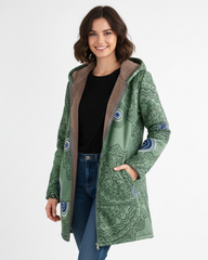 Shelby | Women's Sherpa Lined Hooded Parka Jacket - Geometric Print Full Zip