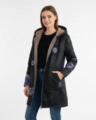 Shelby | Women's Sherpa Lined Hooded Parka Jacket - Geometric Print Full Zip