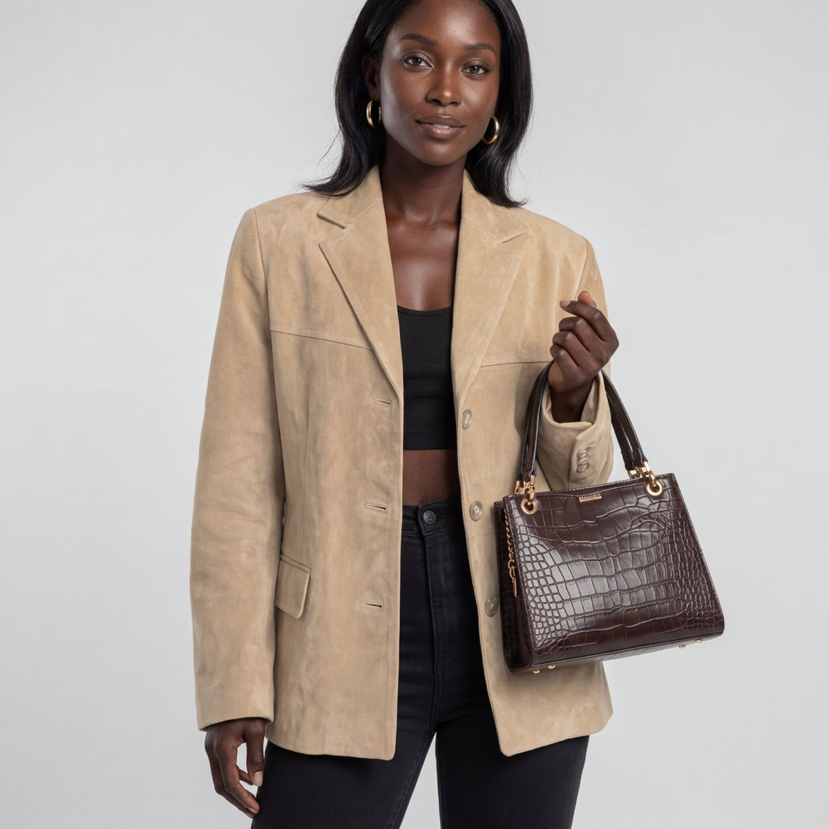 Sienna | Women's Tailored Suede Jacket - Notch Lapel Button Front