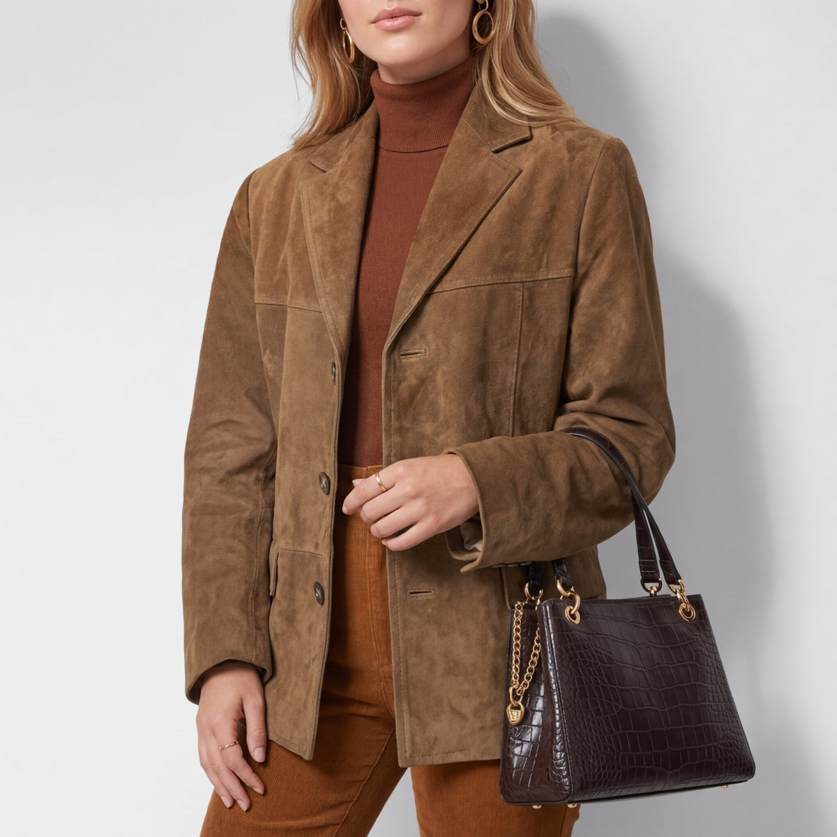 Sienna | Women's Tailored Suede Jacket - Notch Lapel Button Front