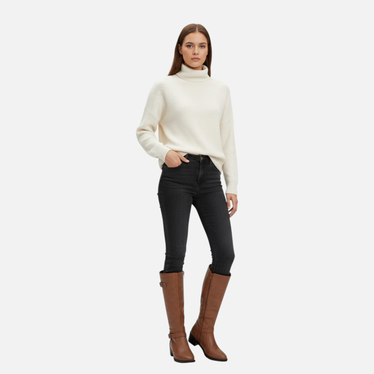 Sophie | Leather Knee High Winter Boots with Buckle Strap