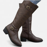 Sophie | Leather Knee High Winter Boots with Buckle Strap