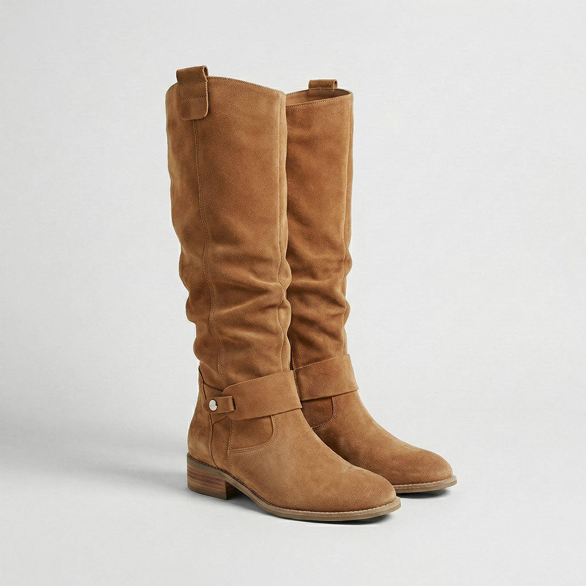 Sova | Women's Suede Knee High Boots - Slouch Ankle Strap