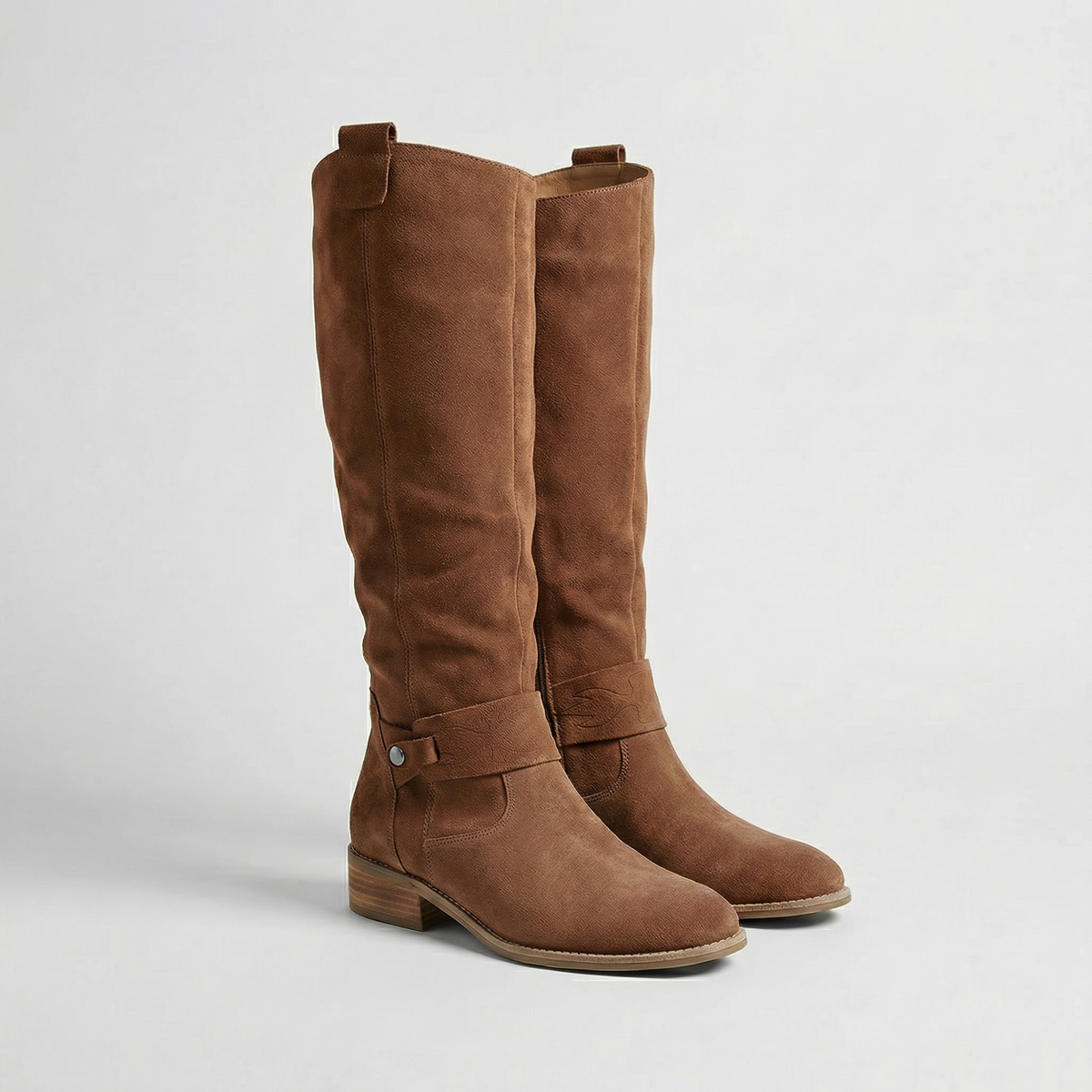 Sova | Women's Suede Knee High Boots - Slouch Ankle Strap