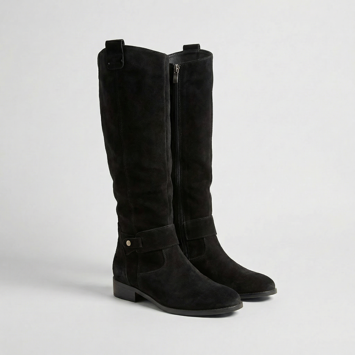 Sova | Women's Suede Knee High Boots - Slouch Ankle Strap