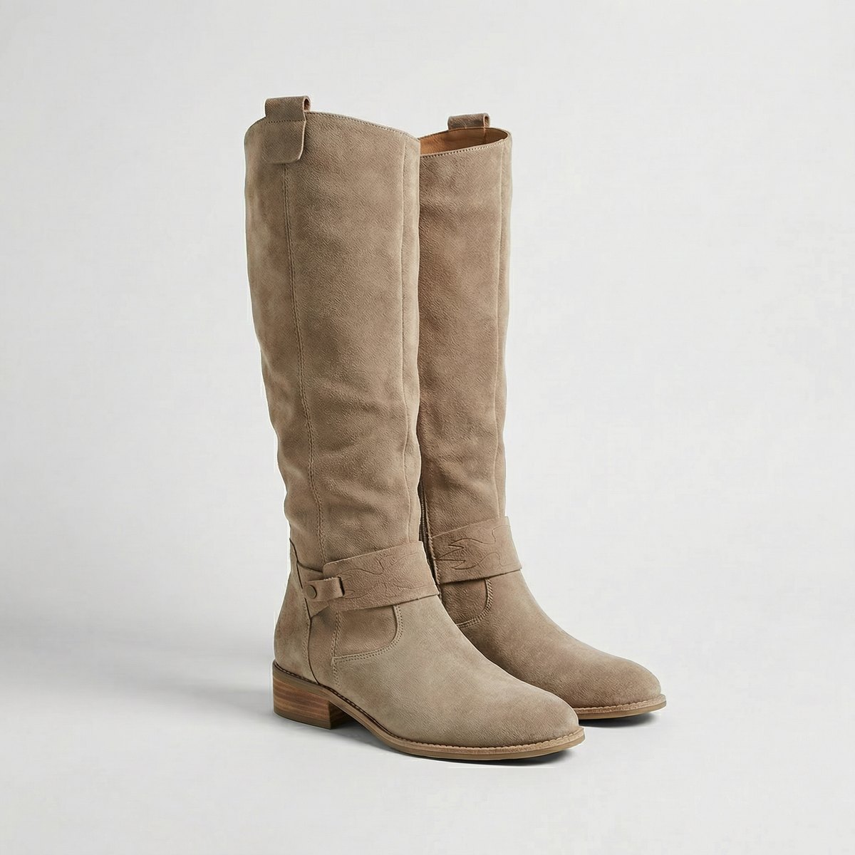 Sova | Women's Suede Knee High Boots - Slouch Ankle Strap