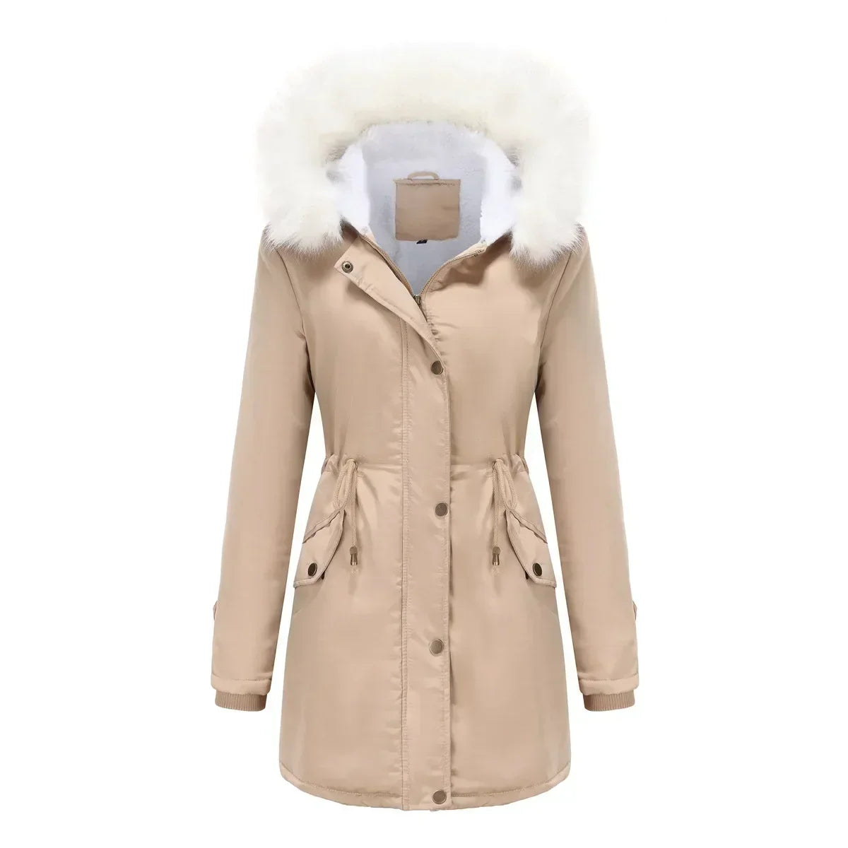 Stacy | Women's Sherpa Lined Hooded Parka Jacket - Faux Fur Trim Drawstring