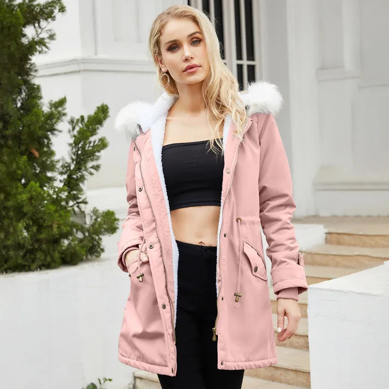 Stacy | Women's Sherpa Lined Hooded Parka Jacket - Faux Fur Trim Drawstring