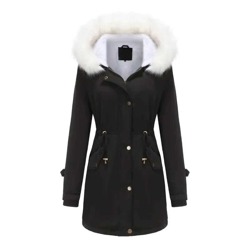 Stacy | Women's Sherpa Lined Hooded Parka Jacket - Faux Fur Trim Drawstring