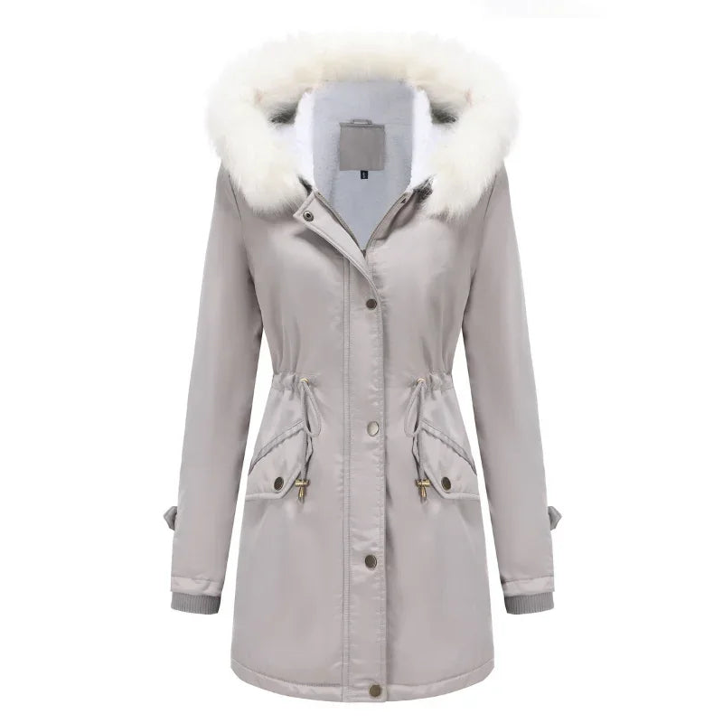 Stacy | Women's Sherpa Lined Hooded Parka Jacket - Faux Fur Trim Drawstring