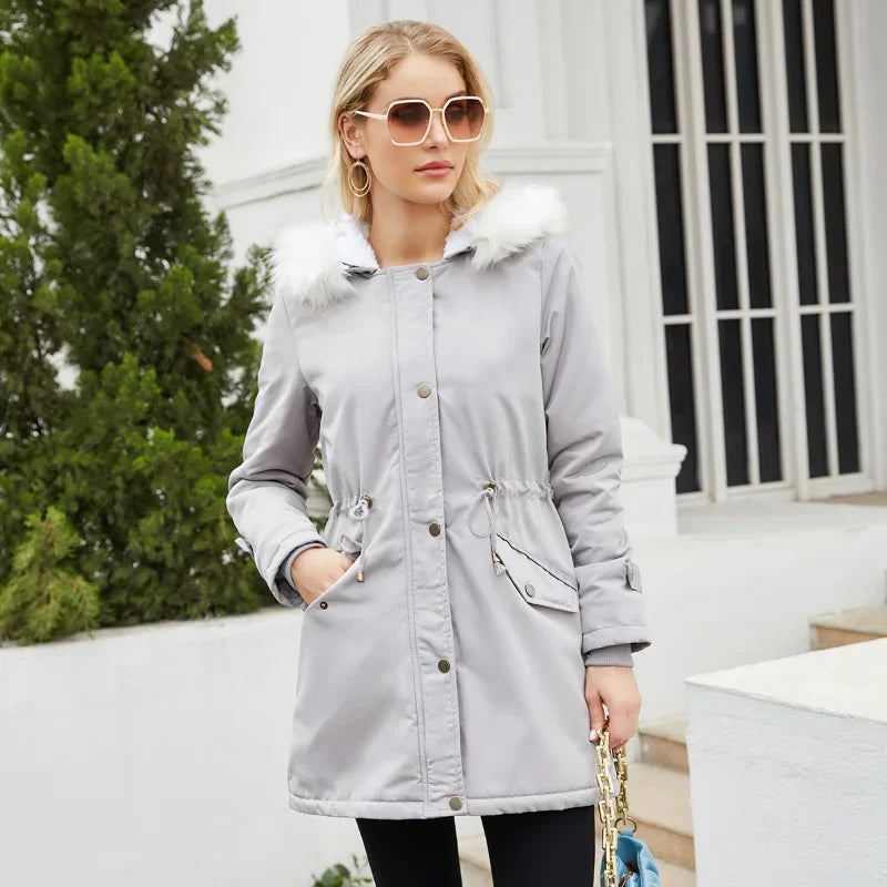 Stacy | Women's Sherpa Lined Hooded Parka Jacket - Faux Fur Trim Drawstring
