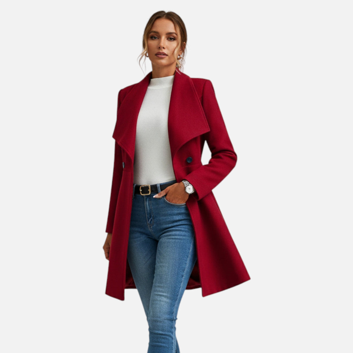 Vera | Women's Tailored Wool Coat - Notch Lapel Button Front